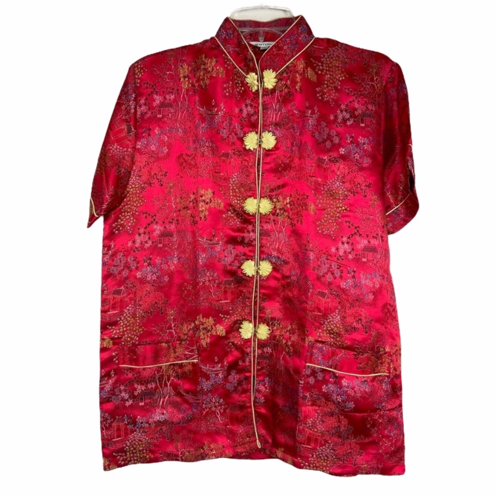Whitby red Asian style top size Medium